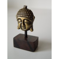 Small Gold Buddha Head on Dark Wood Base
