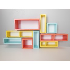 Mosaic Shelving Unit in Coral, Yellow and Blue