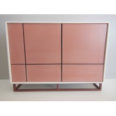 Mid Century Cabinet in White with Coral Doors