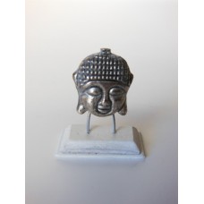 Small Silver Buddha Head on White Base