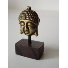 Small Gold Buddha Head on Dark Wood Base