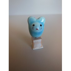 Cat Head Sculpture on Wood Base