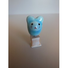 Cat Head Sculpture on Wood Base