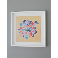 White Framed Cream Multi-Color Burst Abstract Print