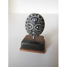 Black/White Tribal Sculpture on Dark Wood Base