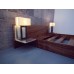 Walnut Platform Bed with Walnut Headboard and Aluminum Nightstands with Working Lamps