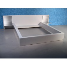 White Platform Bed with White Headboard and Aluminum Nightstands