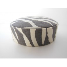 Zebra Print Round Ottoman in Gray/Cream