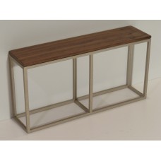 Industrial Console Table - Champagne Base with Walnut Top