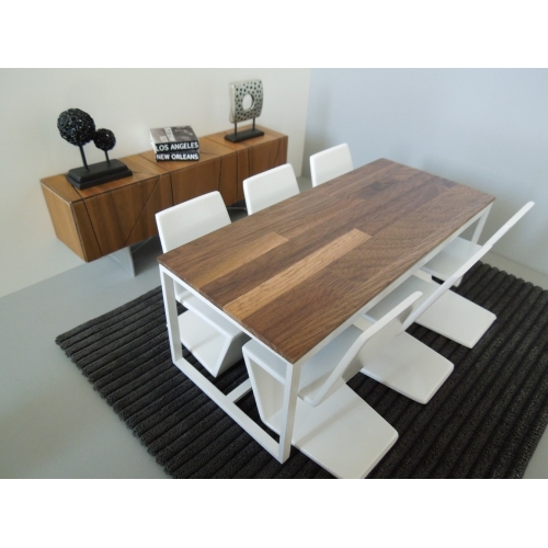 Modern Dollhouse Furniture M112 Pods Parsons Dining Table Parsons Dining Table White Base With Walnut Top