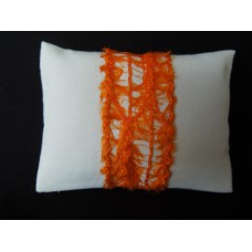 White with Orange Band Medium Rectangle Pillow