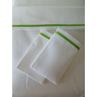 White Sheet Set with Thin Green Satin Band