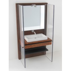Industrial Single Vanity with Black Metal Shelf and Light Fixture