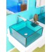 Dual Vanity Unit with Toilet - White Top with Blue Back Wall