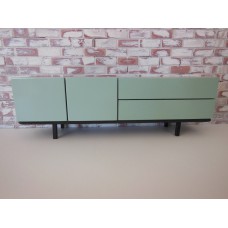 Mid Century Console in Gray with Blue Doors