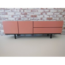 Mid Century Console in Gray with Coral Doors